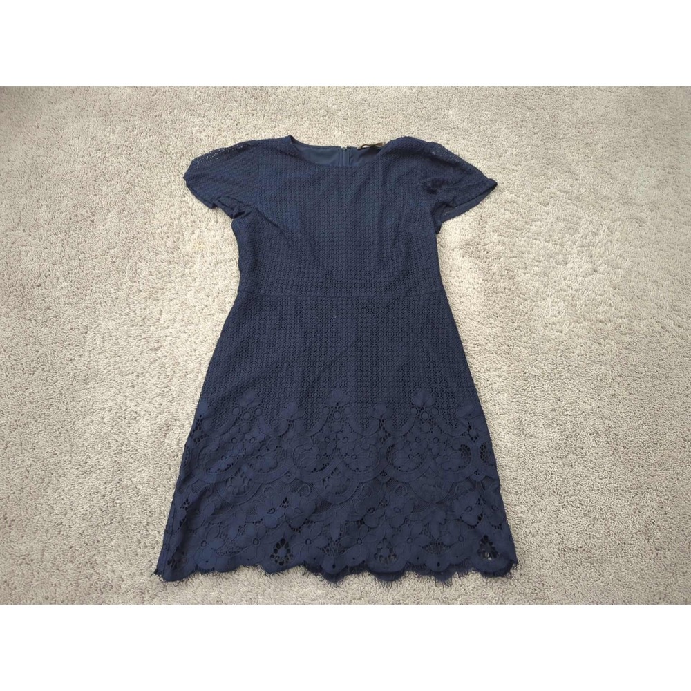 LOFT Lace Dress Womens 12 Blue Short Cap Sleeve Shift Lined Mini Semi Formal